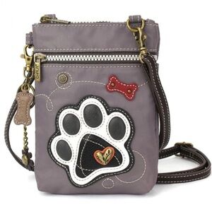 Chala Venture Cellphone Crossbody Bag - Paw Print / Dog RFID Grey Vegan Leather